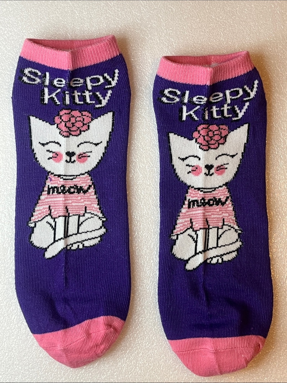 Sleepy Kitty Purple & Pink Cat Ankle Socks - Unbranded Pick 1 Pair - Picture 3 of 12